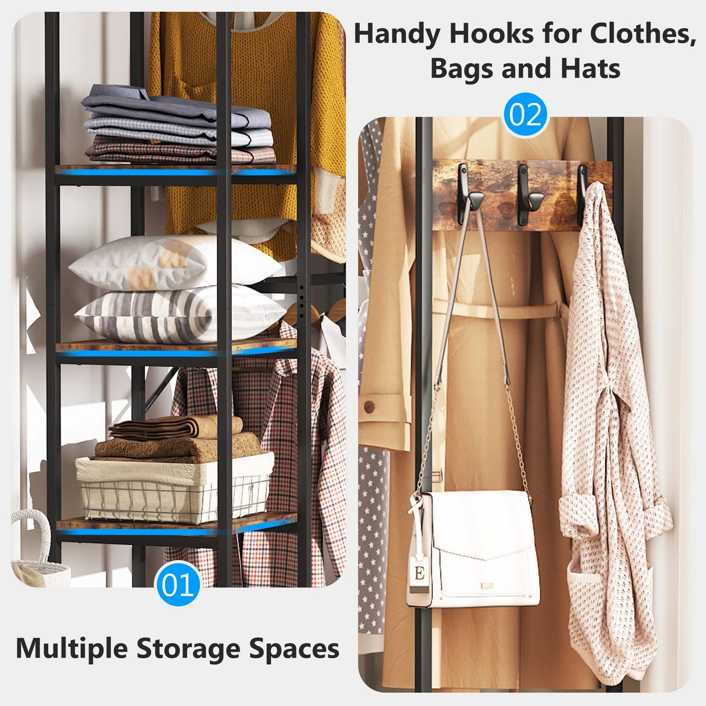 Tribesigns L Shape Clothes Rack With Storage Shelves And Hanging Rods Space Saving Corner Wardrobe