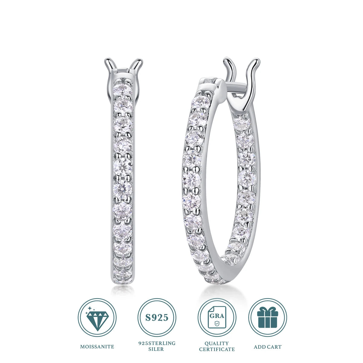 Moissanite Hoop Earrings 925 Silver 18K Gold-Plated