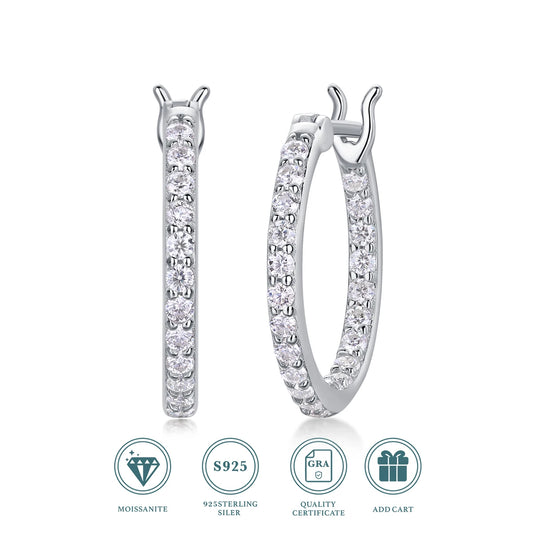 Moissanite Hoop Earrings 925 Silver 18K Gold-Plated