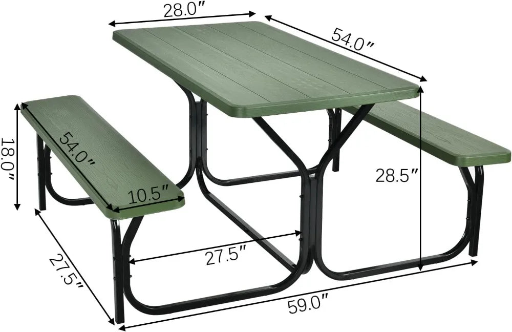 Portable Picnic Table Bench Set All Weather Steel Frame