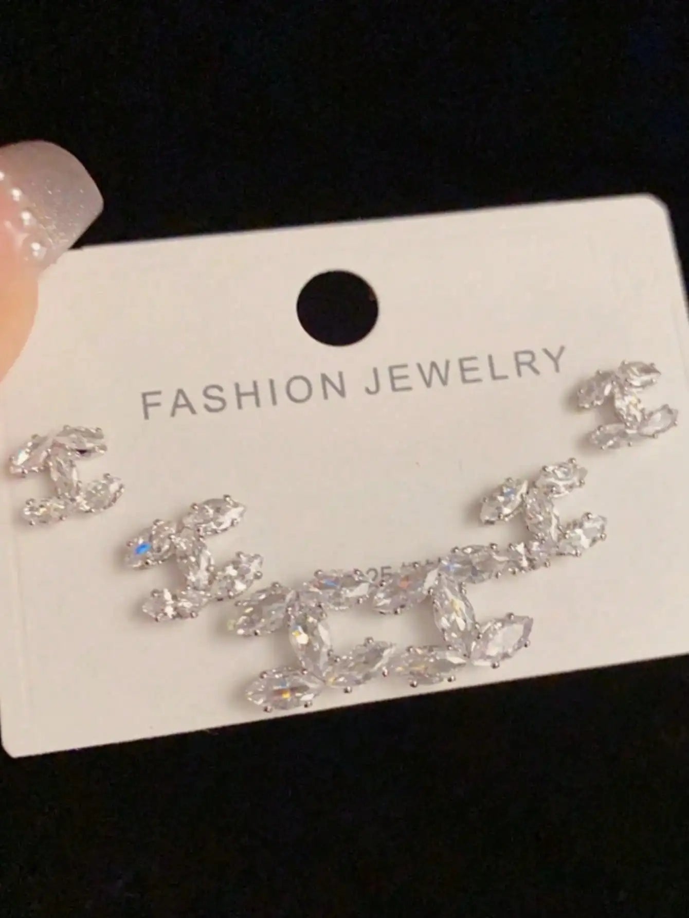 NONE Double C Zirconia Stud Earrings For Women Daily Wear