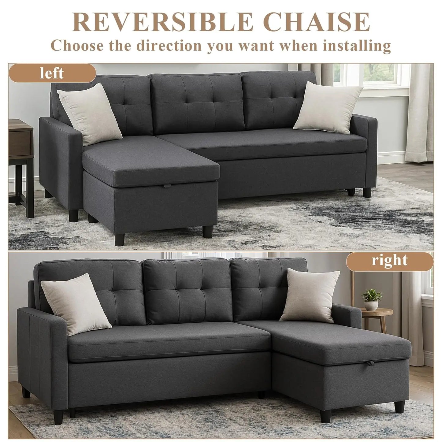 HUANZHUANG Sleeper Sofa with Storage Chaise L Shaped Sectional