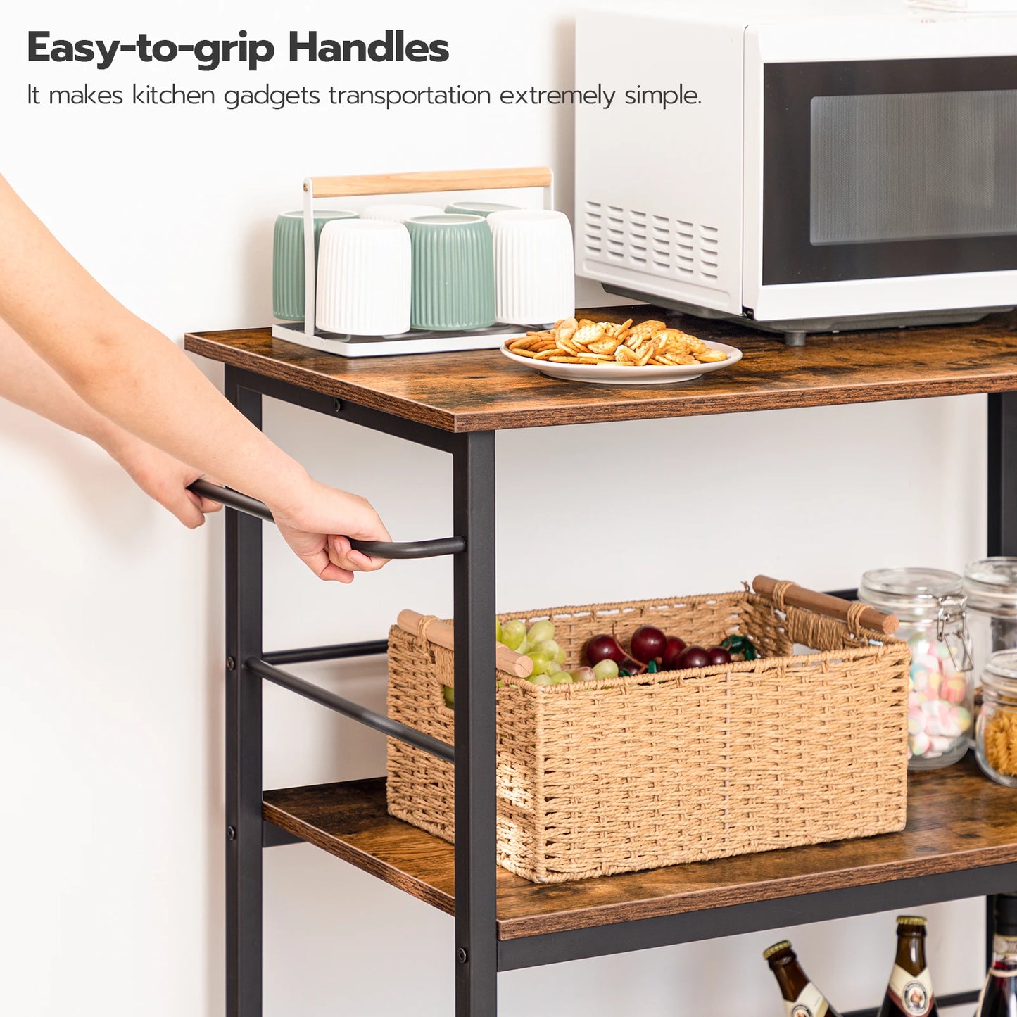 HOOBRO Kitchen Island Cart With Storage And Hooks Shelves