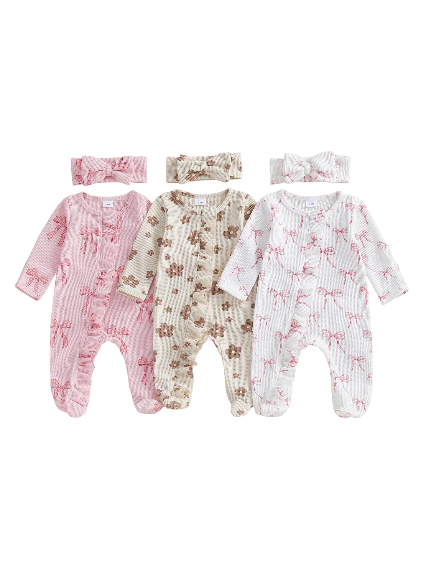 Adorable Baby Girl Floral Print Footie Jumpsuit With Headband