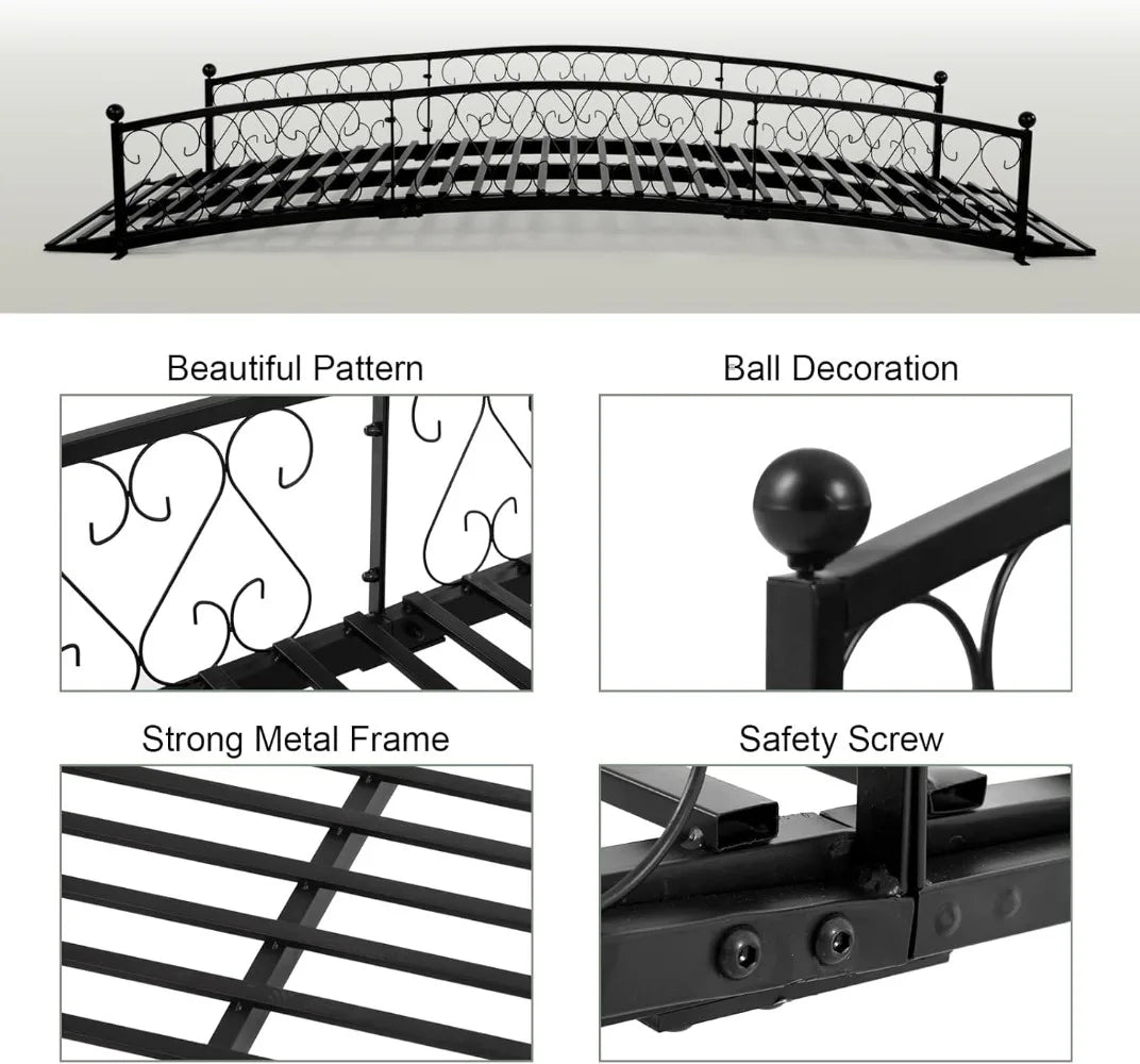 Metal Garden Bridge With Siderails For Outdoor Use
