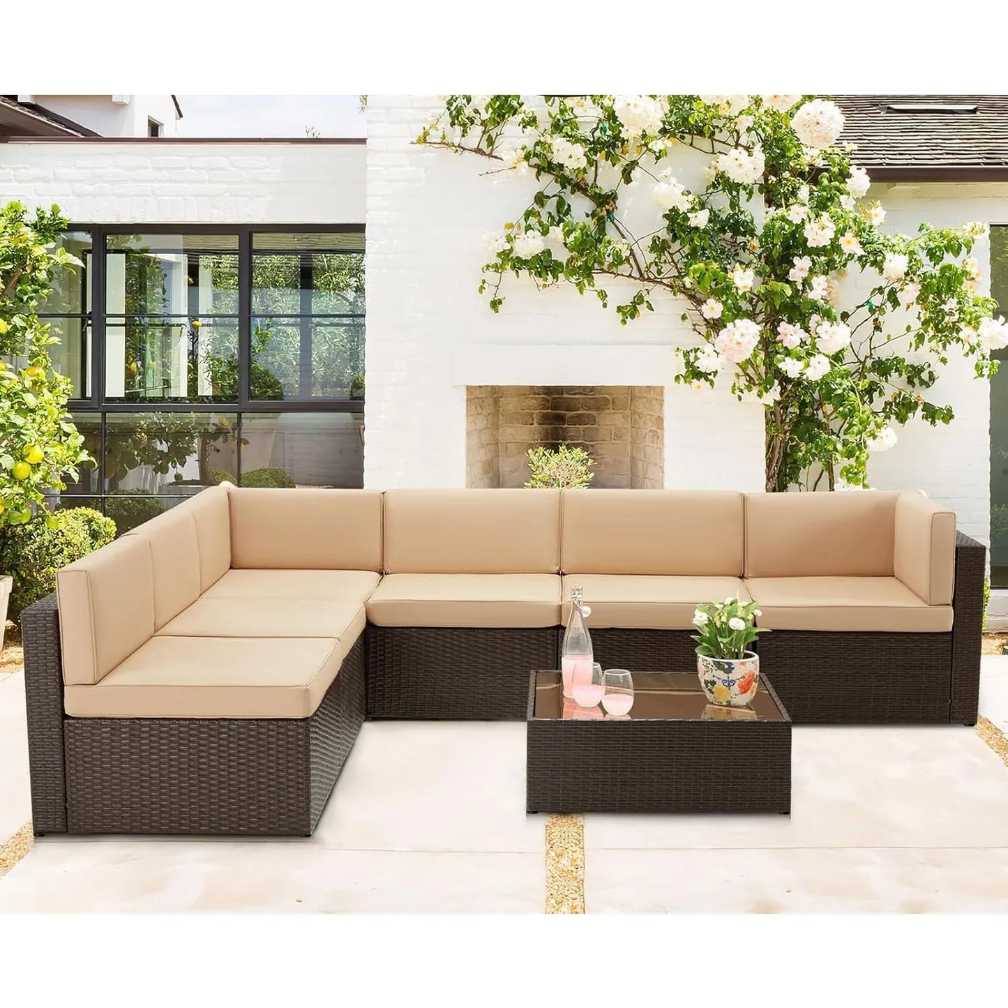 Hign-concerned 7 Piece Outdoor Patio Furniture Set Rattan