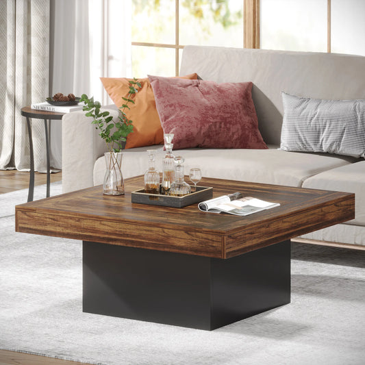 Tribesigns Square LED Coffee Table Engineered Wood Living Room