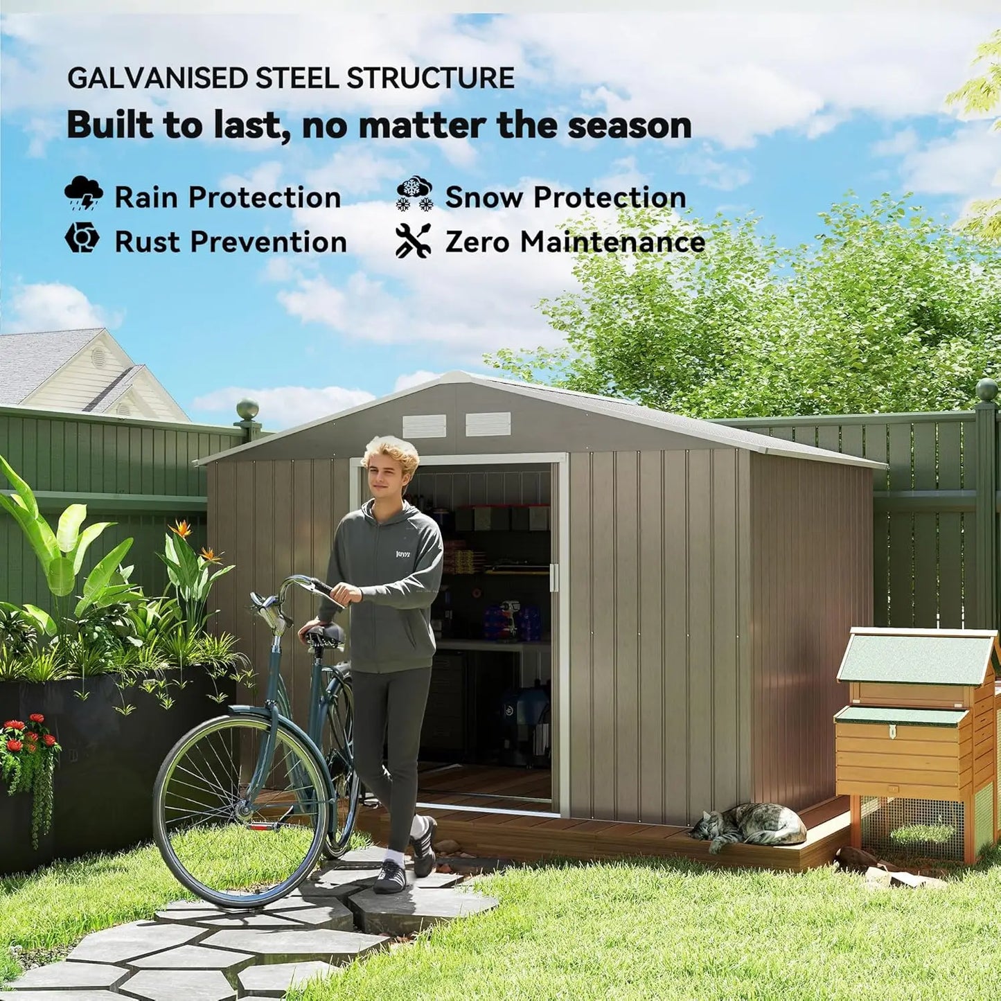 Metal Outdoor Storage Shed With Double Lockable Doors And Air Vents
