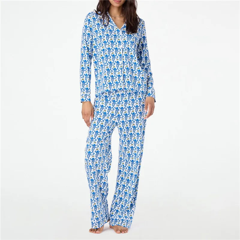 hirigin Women Pajama Set Cartoon Monkey Print Loungewear