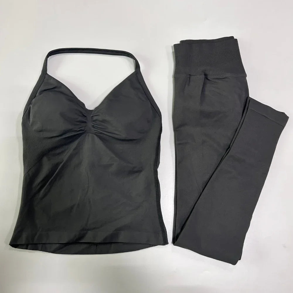 Seamless Gym Set Women Tank Top High Waist Leggings Workout