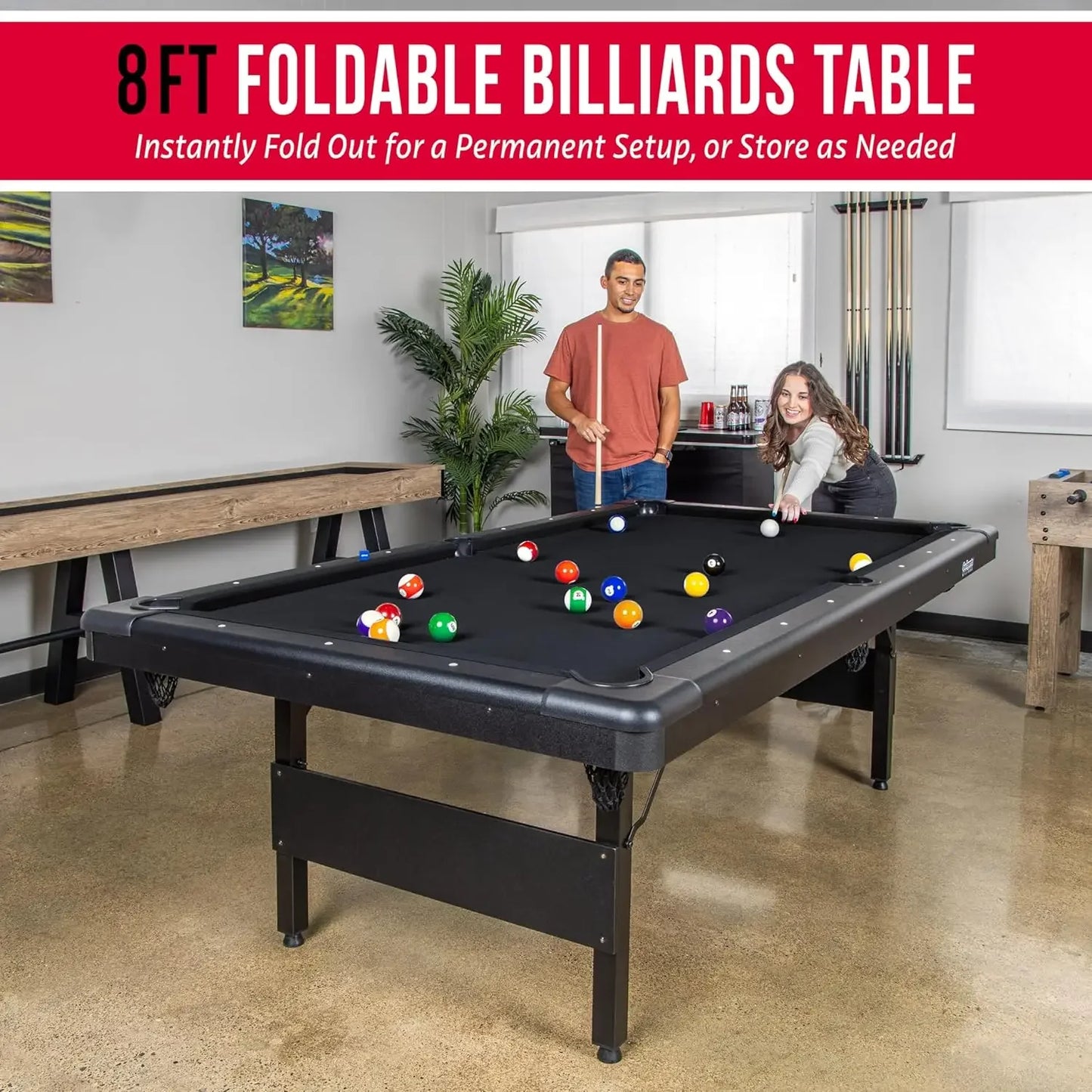 Portable Billiards Table With Full Ball Set And Cues