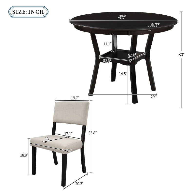 5-Piece Round Dining Set With Classic Table And Upholstered Chairs