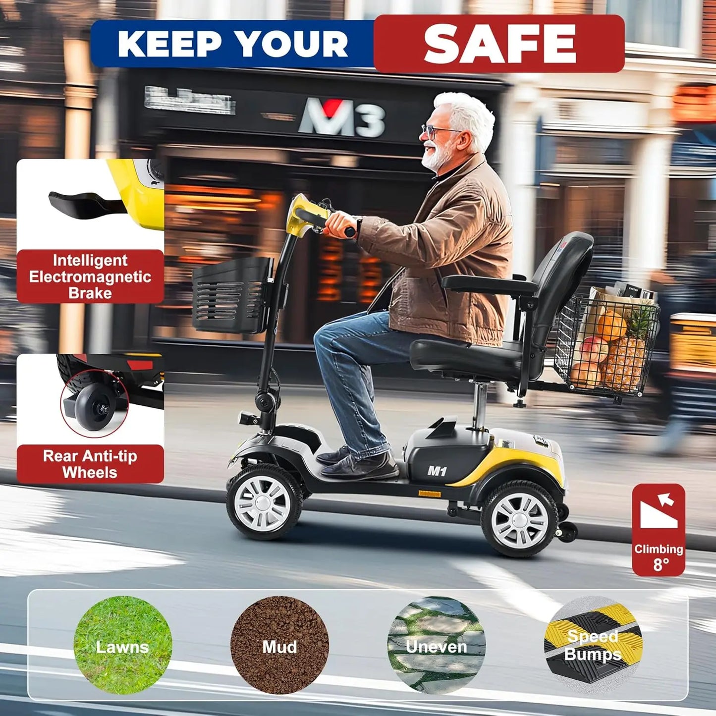 Four Wheel Powered Mobility Scooter 300 Pounds Capacity For Adults
