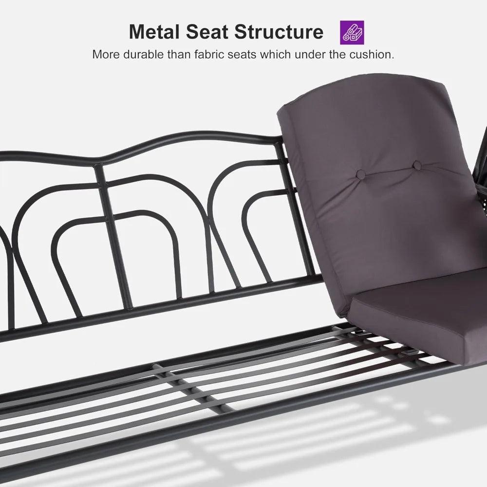 Outdoor Patio Swing With Adjustable Canopy And Cup Holders