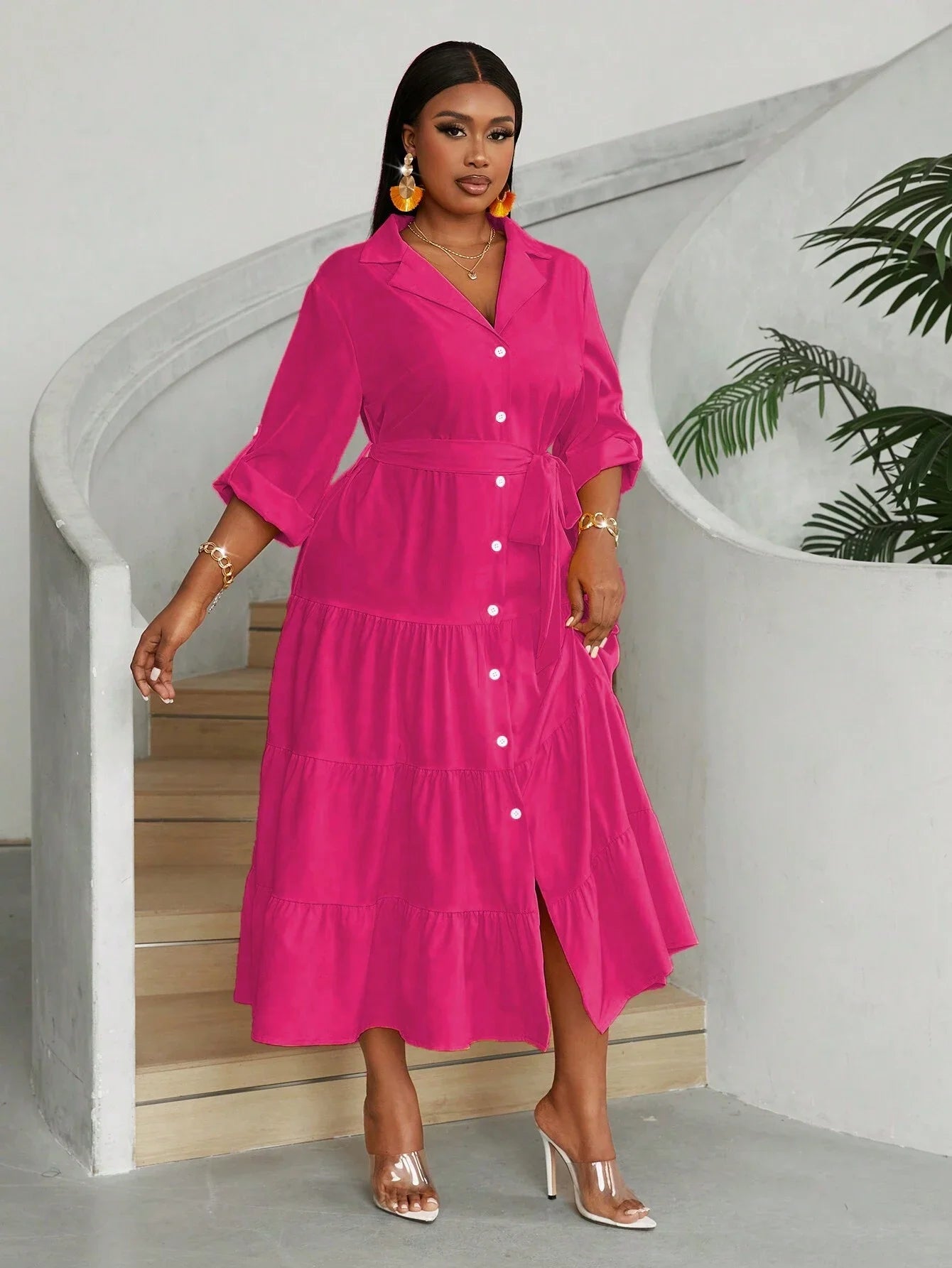 Casual Front Button Shirt Dress Maxi For Women Everyday Wear