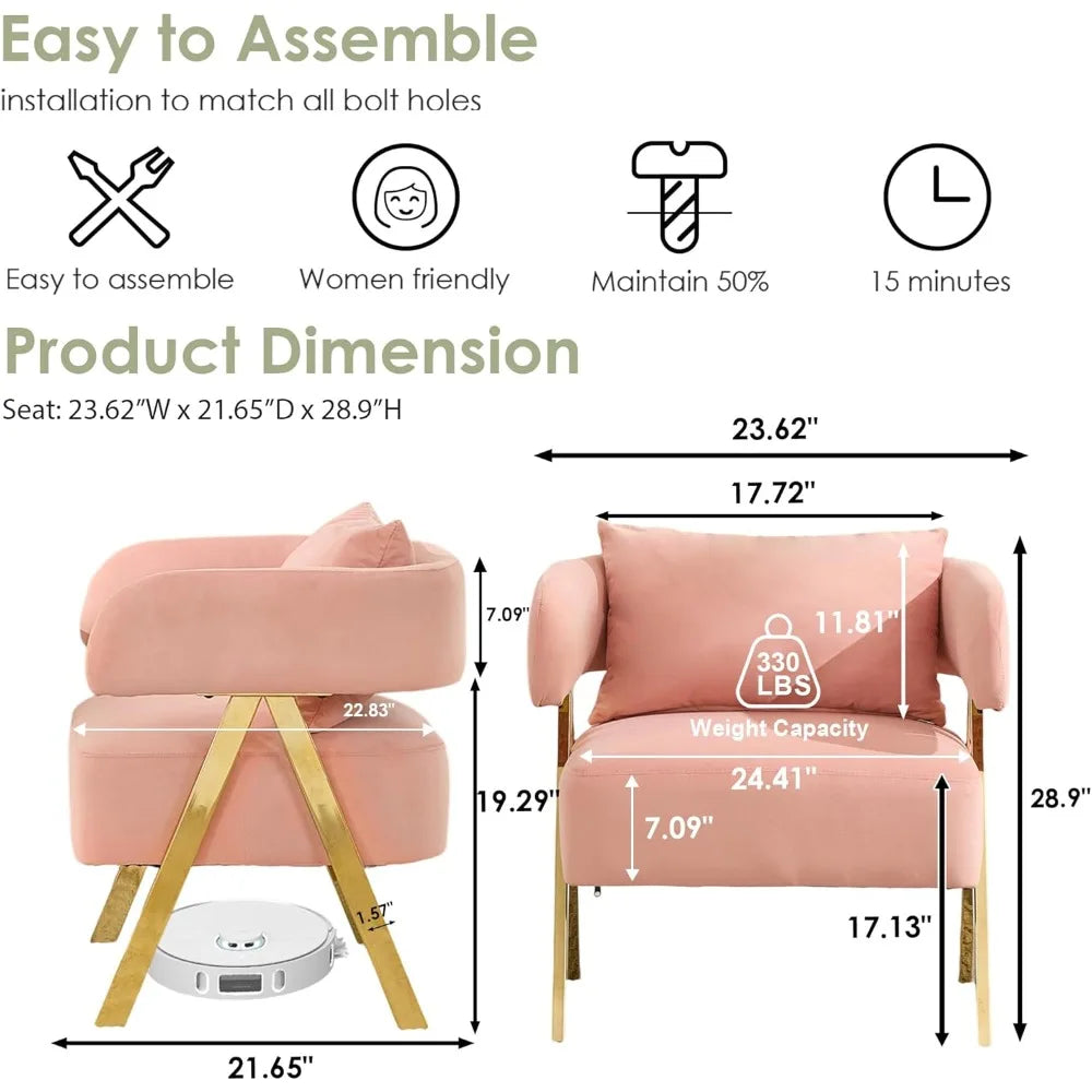 ZHUXIANG Velvet Barrel Accent Chairs Set Two Modern Living Room Armchairs Comfort