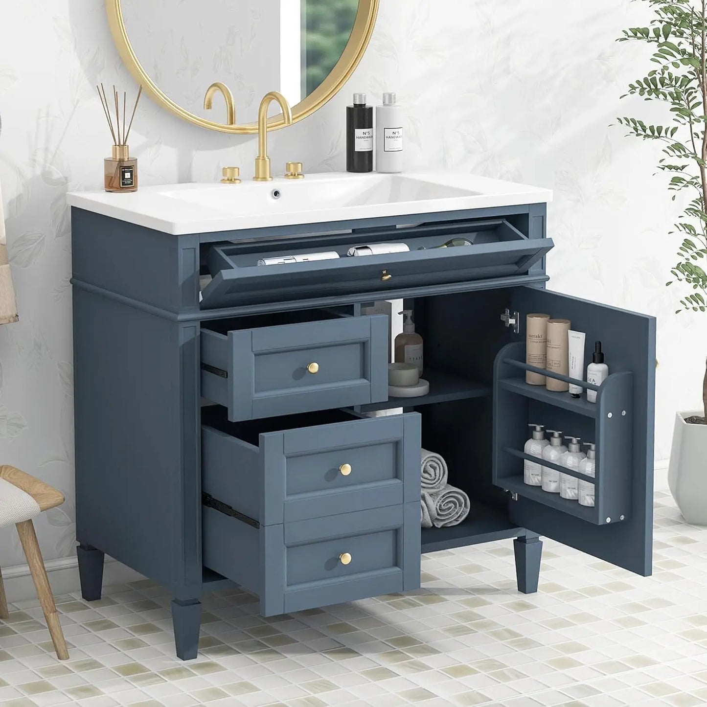 Solid Wood Bathroom Vanity With Soft-Close Doors And Undermount Sink