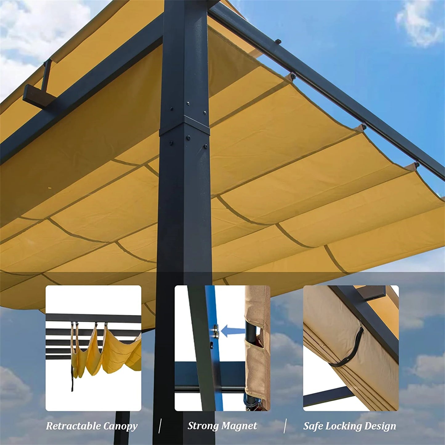 TWISTER.CK Outdoor Aluminum Retractable Pergola With Sunshade Cover